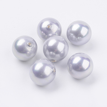 Shell Pearl Half Drilled Beads, Round, WhiteSmoke, 14mm, Hole: 1mm