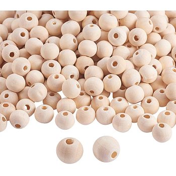 Unfinished Wood Beads, Natural Wooden Loose Beads Spacer Beads, Round, 10x10~12mm, Hole: 2mm