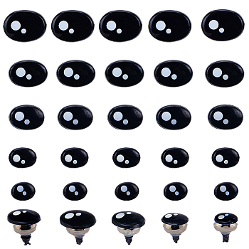 100 Sets 5 Style Oval Plastic Craft Safety Screw Noses, with Shim, Doll Making Supplies, Black, 9~16.5x7~12mm, 20 sets/style