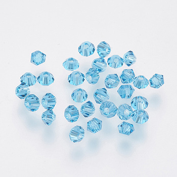 Imitation Austrian Crystal Beads, Grade AAA, Faceted, Bicone, Deep Sky Blue, 3x3mm, Hole: 0.7~0.9mm