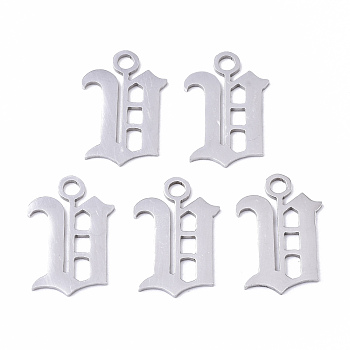 201 Stainless Steel Pendants, Laser Cut, Old English, Alphabet, Stainless Steel Color, Letter.V, 18x12x1mm, Hole: 2mm