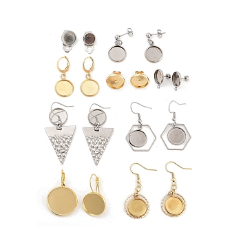 Stainless Steel Stud Dangle Earring Findings & Dangle Earring Findings & Stud Earring Findings, Flat Round/Hexagon/Triangle, Golden & Stainless Steel Color, Tray: 11.5~22x1.5~2mm, 15~47x9.5~23mm, Pin: 0.8x11mm