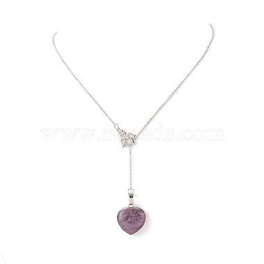 5Pcs 5 Style Natural Mixed Gemstone Heart Lariat Necklaces Set(NJEW-JN04269)-5