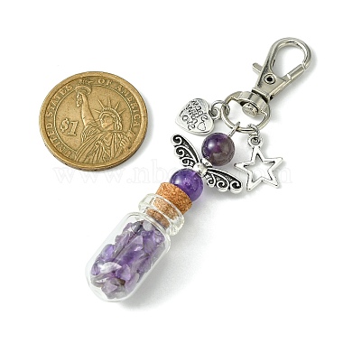 Glass Wishing Bottle with Natural Amethyst inside Pendant Decorations(HJEW-JM01741-05)-3