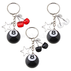3Pcs 3 Colors Alloy Keychain, with Eight Ball Resin Beads, Mixed Color, 80mm, 1pc/color(KEYC-HS0001-04)