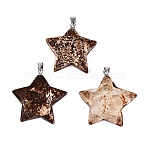 Natural Tree Bark Agate Pendants, Star Charms, with Iron Snap on Bails, Platinum, 42~46x41~47x10~13mm, Hole: 7.5x4mm(G-Q606-09)