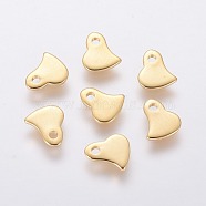 201 Stainless Steel Charms, Stamping Blank Tag, Heart, Real 24k Gold Plated, 6x6x1mm, Hole: 1mm(STAS-L234-043G)