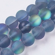 Synthetic Moonstone Beads Strands, Holographic Beads, Round, Frosted, Steel Blue, 8mm, Hole: 1mm, about 48pcs/strand, 15.51 inch~15.7 inch(39.4~40cm)(G-E468-G02-8mm)