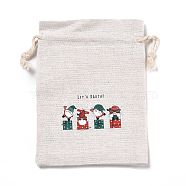 Christmas Cotton Cloth Storage Pouches, Rectangle Drawstring Bags, for Candy Gift Bags, Gift Box Pattern, 13.8x10x0.1cm(ABAG-M004-02O)