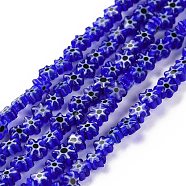 Handmade Millefiori Glass Bead Strands, Flower, Medium Blue, 4~7.2x2.6mm, Hole: 1mm, about 60~69pcs/Strand, 16 inch(40cm)(LAMP-J035-6mm-14)