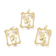 Brass Micro Pave Cubic Zirconia Pendants, with Jump Rings, Long-Lasting Plated, Rectangle & Hand & Star & Moon, Golden, 25x18x4mm, Hole: 3.5mm(ZIRC-I048-09G)