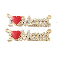 Mother's Day Micro Pave Brass Clear Cubic Zirconia Pendants, with Enamel, Real 18K Gold Plated, Word I love Mama Charms, Red, 13x43.5x3mm, Hole: 1.6mm(KK-F871-32G)