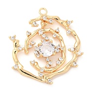 Brass Pendants, with Cubic Zirconia, Flower, Real 18K Gold Plated, 26x24x4mm, Hole: 1.5mm(KK-F860-31G)