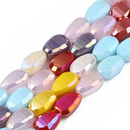 Electroplate Opaque Glass Beads Strands, AB Color Plated, Faceted, Teardrop, Colorful, 8~9x6x4mm, Hole: 1mm, about 69pcs/strand, 23.62 inch(60cm)(EGLA-S174-29)