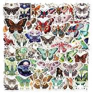 50Pcs Moth PVC Self Adhesive Cartoon Stickers, Waterproof Insect Decals for Laptop, Bottle, Luggage Decor, Mixed Color, 36.5~47.5x56.5~70.5x0.2mm(X-STIC-B001-19)