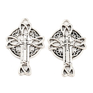 Tibetan Style Alloy Pendants, Cadmium Free & Lead Free, Cross Charms, Antique Silver, 37x24x2mm, Hole: 2.4mm, about 238pcs/1000g(TIBE-P001-54AS)