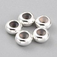 Brass Beads, with Rubber Inside, Slider Beads, Stopper Beads, Long-Lasting Plated, Rondelle, 925 Sterling Silver Plated, 6x3mm, Rubber Hole: 1.2mm(KK-O133-207B-S)
