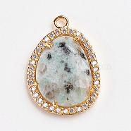 Synthetic Turquoise Pendants, with Golden Tone Brass Rhinestone Findings, Faceted, teardrop, Light Grey, 23x16.5x4mm, Hole: 2mm(KK-F707-D01)