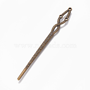 Tibetan Style Alloy Hair Stick Findings, Antique Bronze, 131x14.5x3mm, Hole: 2~2.5mm(OHAR-WH0016-06F)