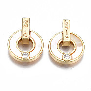 Brass Micro Pave Clear Cubic Zirconia Pendants, with Natural Shell, Nickel Free, Ring with Bale, Real 18K Gold Plated, 19.5x14.5x4.5mm, Hole: 1.8mm(KK-S356-316-NF)