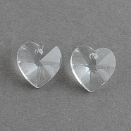 Transparent Glass Heart Pendants, Faceted, Clear, 14x14x8mm, Hole: 1.5mm(X-EGLA-R082-07)