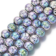 Electroplated Natural Lava Rock Beads Strands, Round, Bumpy, Colorful, 8.5mm, Hole: 1mm, about 47pcs/Strand, 15.35 inch(39cm)(G-S352-30C-03)