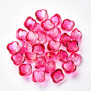 4-Petal Transparent Spray Painted Glass Bead Caps, with Glitter Powder, Flower, Deep Pink, 11.5x11.5x7mm, Hole: 1.6mm(X-GGLA-S054-009B-02)