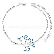 SHEGRACE Rhodium Plated 925 Sterling Silver Link Bracelets, with Epoxy Resin, Tree, Sky Blue, 6-1/2 inch(16.5cm)(JB565C)