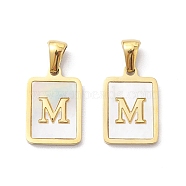 Ion Plating(IP) 304 Stainless Steel Pave Shell Pendants, Rectangle Charm, Real 18K Gold Plated, Letter M, 17.5x12x1.5mm, Hole: 3x5mm(STAS-G327-01G-M)