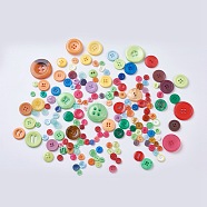 Resin Sewing Buttons For Costume Design, Flat Round, Mixed Color, 8~38x2~9mm, Hole: 1~6mm(BUTT-WH0004-01)