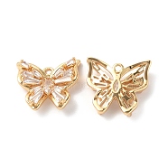 Brass Pendants with Clear Glass, Butterfly Charms, Real 18K Gold Plated, 14.5x15.5x3mm, Hole: 1.2mm(KK-E068-VF244)