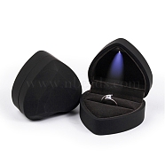 Heart Shaped Plastic Ring Storage Boxes, Jewelry Ring Gift Case with Velvet Inside and LED Light, Black, 7.15x6.4x4.35cm(CON-C020-01B)