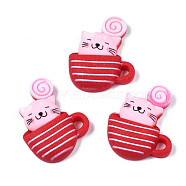 Opaque Resin Cabochons, Rubberized Style, Cat in Cup, FireBrick, 34~35x27x8mm(X-CRES-S308-028)