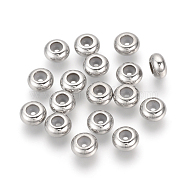 304 Stainless Steel Beads, with Rubber Inside, Slider Beads, Stopper Beads, Rondelle, Stainless Steel Color, 7x3.5mm, Rubber Hole: 1.6~2.5mm(STAS-Q214-02)
