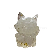 Resin Fox with Heart Display Decoration, with Natural Quartz Crystal Chips inside Statues for Home Office Decorations, 30x25x40mm(PW-WG24087-09)
