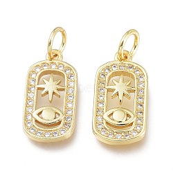 Brass Micro Pave Clear Cubic Zirconia Charms, with Jump Ring, Long-Lasting Plated, Oval with Star & Eye, Real 18K Gold Plated, 13.5x8.5x2mm, Jump Ring: 5x0.7mm, 3.6mm Inner Diameter(X-ZIRC-L076-053G)