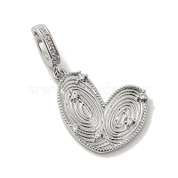 Brass Micro Pave Clear Cubic Zirconia European Dangle Charms, Large Hole Heart Pendant, Real Platinum Plated, 29mm, Heart: 20x16x2mm, Hole: 6x4.8mm(KK-H455-33P)