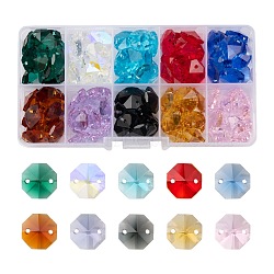 100Pcs 10 Colors Electroplate Glass Links Connectors, Faceted, for Chandelier Prism Beads Chain, DIY Craft Jewelry Decoration, Octagon, Colorful, 14x14x7.5mm, Hole: 1.6mm, about 10pcs/color(EGLA-LS0001-07)