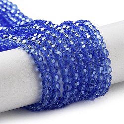 Electroplate Transparent Glass Beads Strands, Faceted, Round, Pearl Luster Plated, Royal Blue, 3mm, Hole: 0.8mm, about 164~166pcs/strand, 19.69~19.88 inch(50~50.5cm)(EGLA-A035-T3mm-A14)