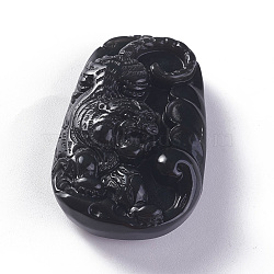 Natural Obsidian Pendants, Oval with Tiger, 54x34.5x18mm, Hole: 1mm(G-P418-23)