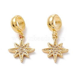 Brass Cubic Zirconia European Dangle Charms, Largr Hole Pendants, Long-Lasting Plated, Real 18K Gold Plated, Star, Clear, 22mm, Hole: 5mm, Pendant: 13.5x11x2mm(KK-B037-23G)