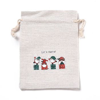 Christmas Cotton Cloth Storage Pouches, Rectangle Drawstring Bags, for Candy Gift Bags, Gift Box Pattern, 13.8x10x0.1cm