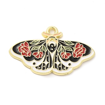 Alloy Enamel Pendants, Golden, Butterfly with Flower Charm, Red, 18.5x30x1.5mm, Hole: 1.6mm