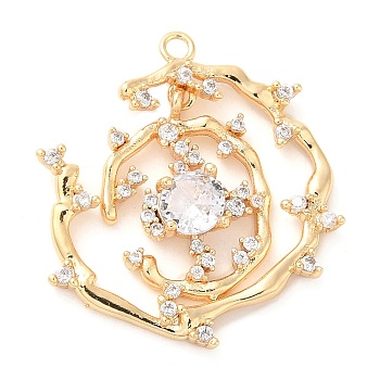 Brass Pendants, with Cubic Zirconia, Flower, Real 18K Gold Plated, 26x24x4mm, Hole: 1.5mm