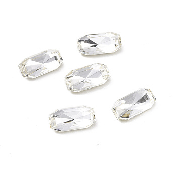 K9 Glass Rhinestone Cabochons, Pointed Back & Back Plated, Faceted, Rectangle, Crystal, 12x6x4.3mm