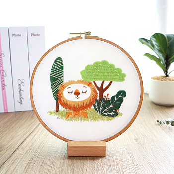 DIY Display Decoration Embroidery Kit, including Embroidery Needles & Thread & Fabric, Lion Pattern, 120x121mm