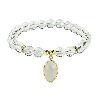 Natural Quartz Crystal Stretch Bracelets, with Horse Eye Charms, Inner Diameter: 2-1/8 inch(5.35cm)