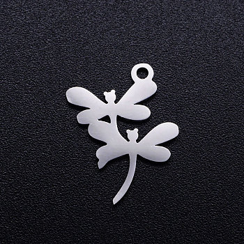 201 Stainless Steel Pendants, Dragonfly, Stainless Steel Color, 18x14x1mm, Hole: 1.5mm