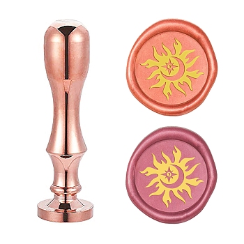 DIY Scrapbook, Brass Wax Seal Stamp Flat Round Head and Handle, Rose Gold, Moon Pattern, 25mm