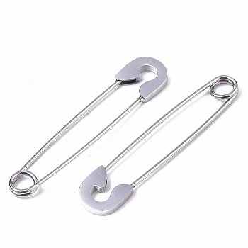 201 Stainless Steel Safety Pins Earrings, Stainless Steel Color, 39x8x1.5mm, Pin: 1mm